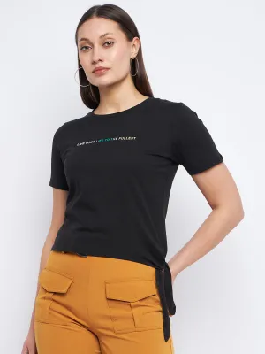 Madame Typography Black Side Knotted Top Winter Accessories