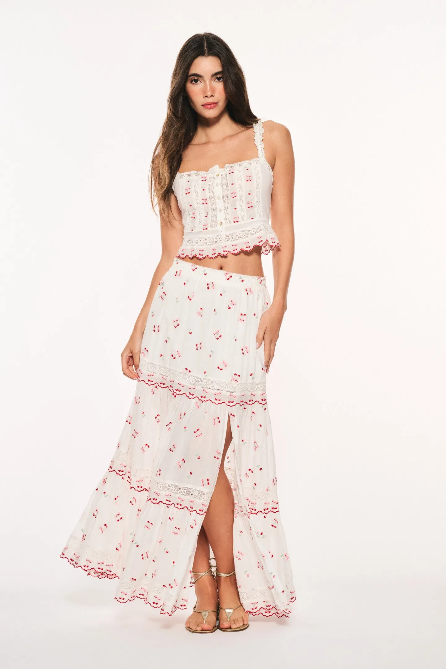 Patten Cotton Cherry Maxi Skirt ribbed texture Budget Friendly