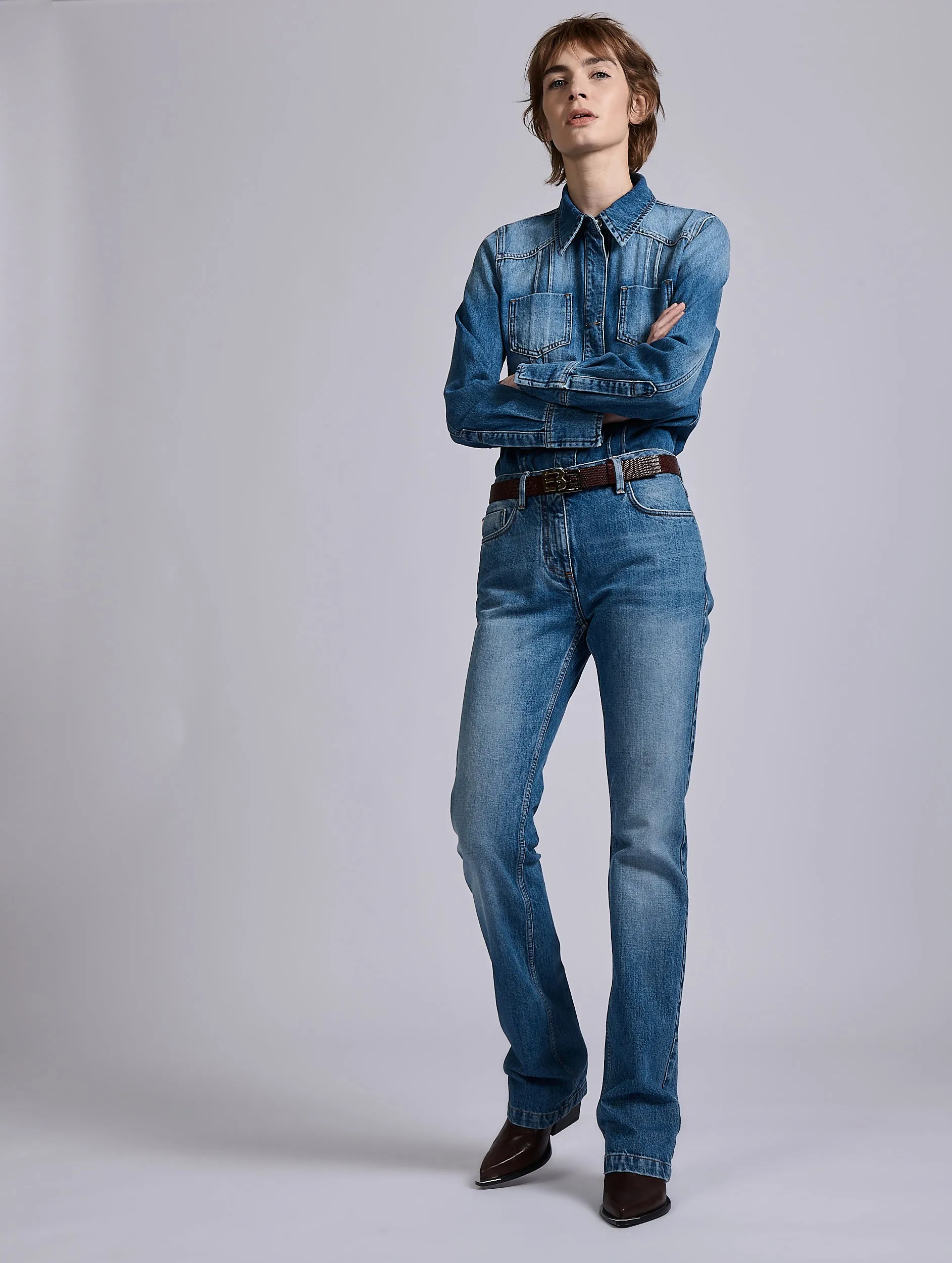 StretchWaistband Blue denim 5-pocket straight fit jeans