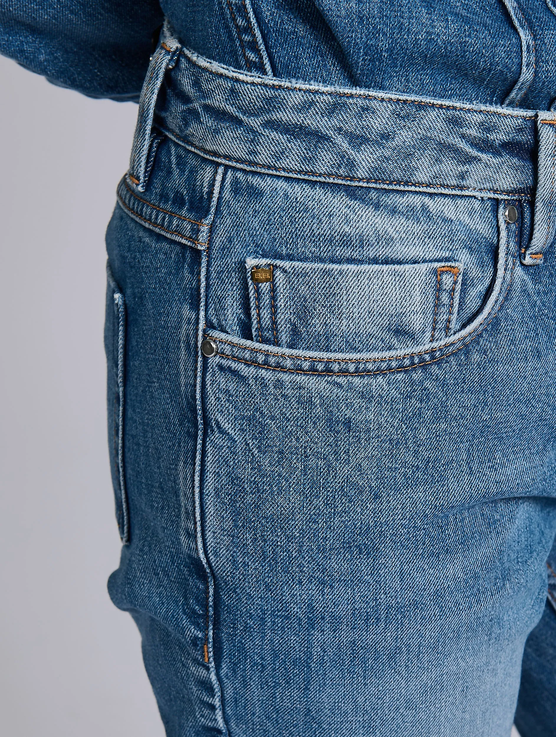 AntibacterialCoating Elastic Free Cuffs Blue denim 5-pocket straight fit jeans
