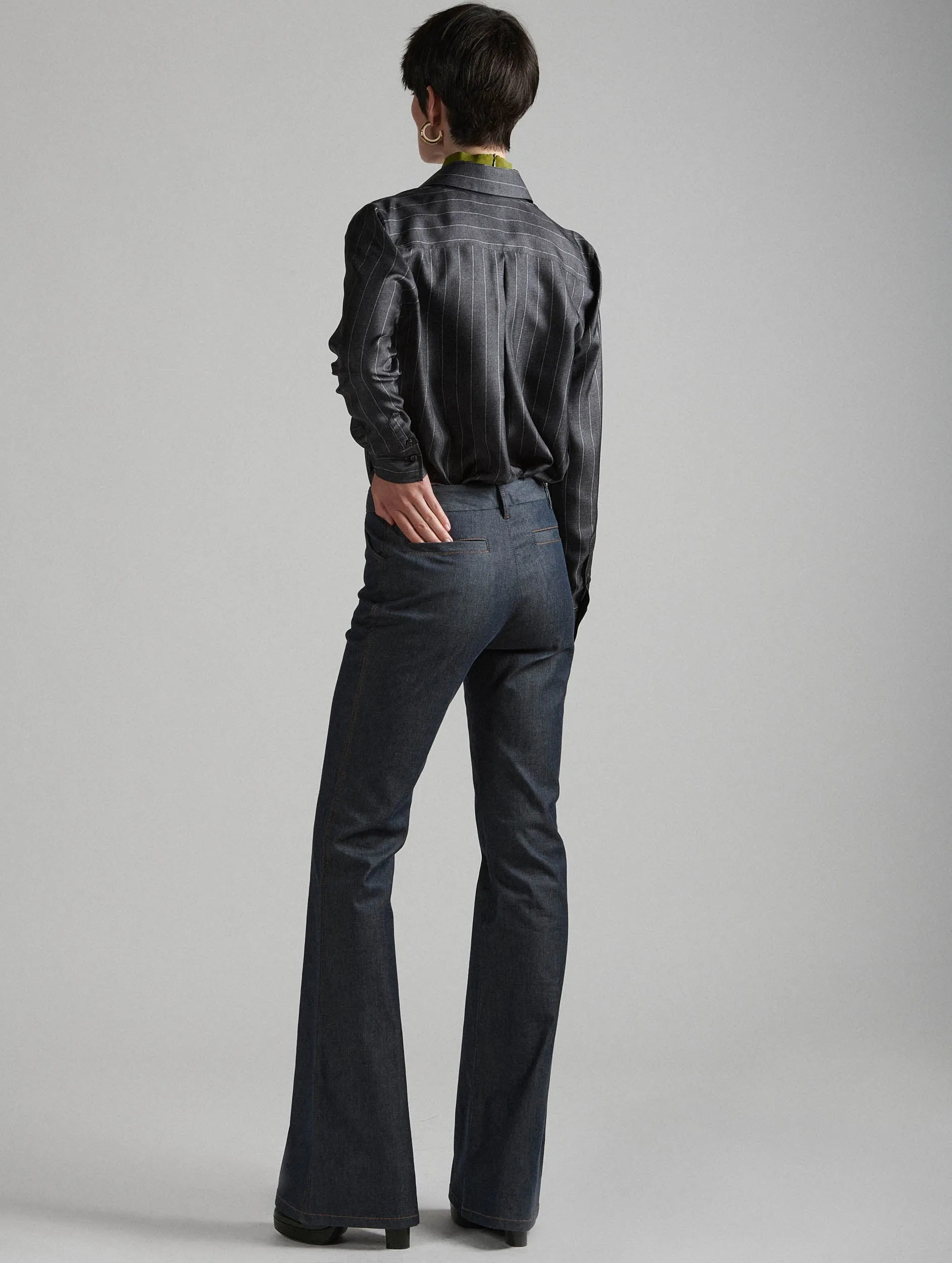 Back pockets Bootleg suit trousers in washed denim