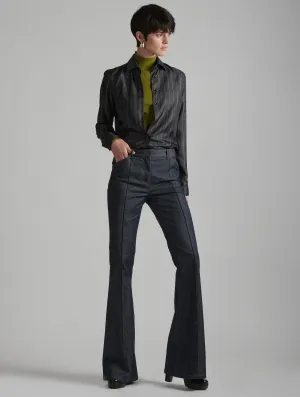 Bootleg suit trousers in washed denim DoubleLayeredFabric Hip Friendly Pockets