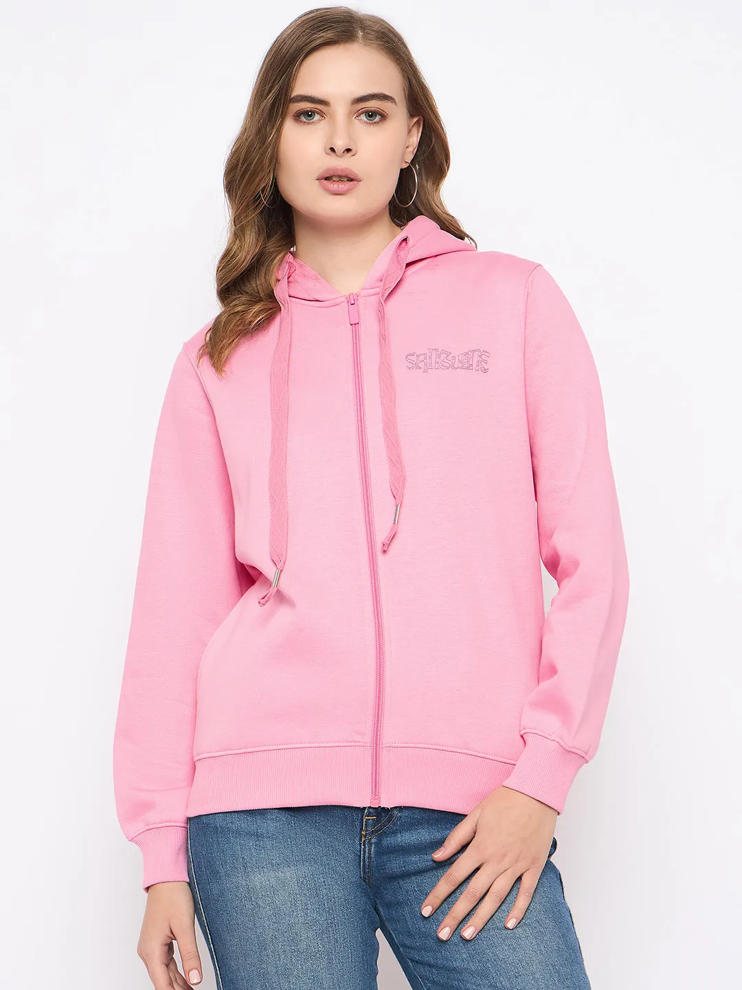 product warranty chain accents Madame Placement Print Detailed Pink Hooded Sweatshirt