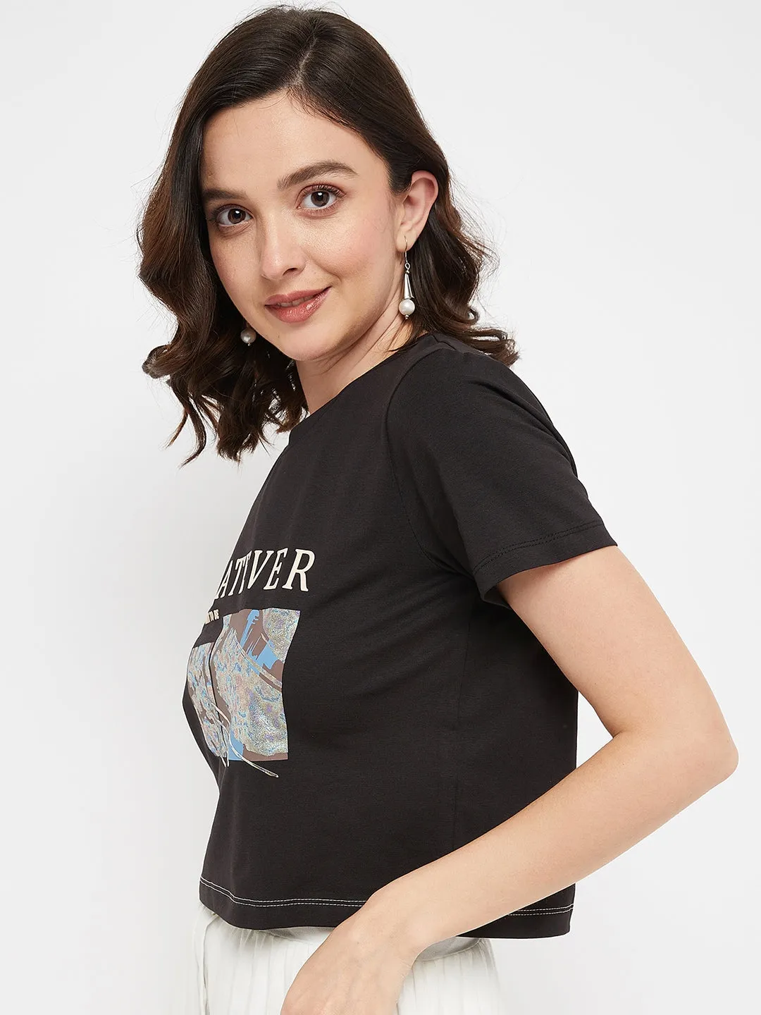 Madame Black Typography Cotton T-Shirt Fresh Vibes cycling outfit