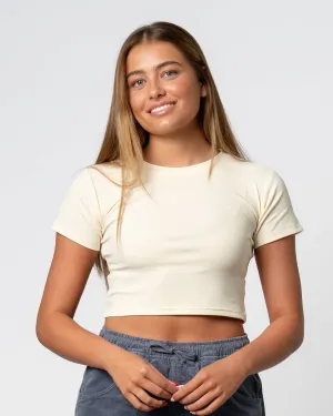 Multi Panel Structure Core Fit Crop S/S Tee - Cream
