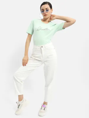 athletic style Casual Essential Madame Typography Mint Crew Neck T-Shirt