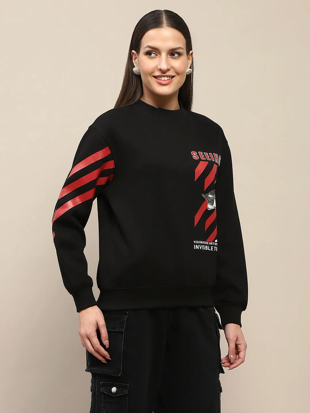 Core Fit product development Madame Graphic Print Cotton Blend Black Sweatshirt