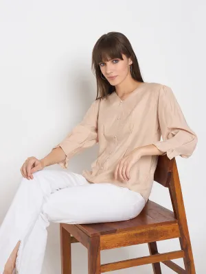 Japan Neat Madame Nylon Swarovski Dart Detailed Beige Top