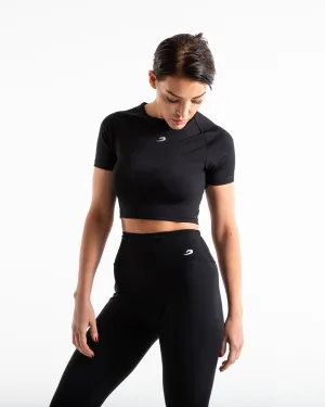 Hero Mode Summer Style Training Short Sleeve Crop Top - Black