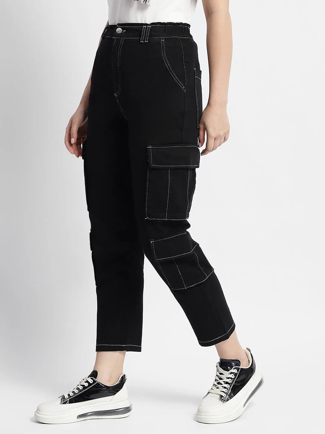 Practical Wear Yoga Ready Madame Mid Rise Tapered Fit Black Cargo