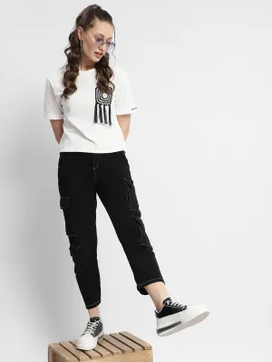 Minimal Look Madame Mid Rise Tapered Fit Black Cargo