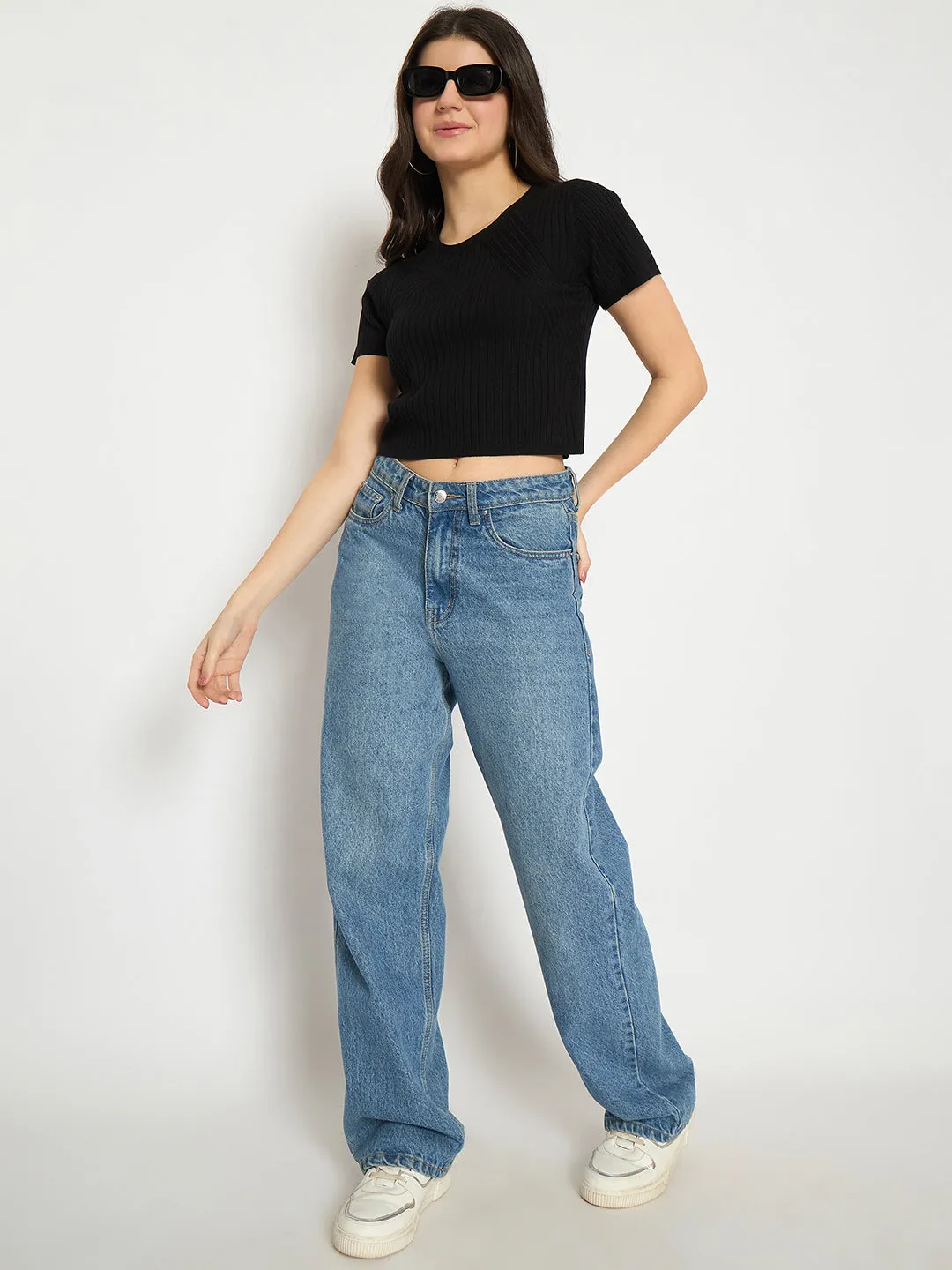 Nordic Light Spark Mood Madame Ribbed Sold Black Knitted Crop Top