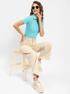 Madame Turquoise Blue Polo Neckline Top Reflective details WaterRepellent Surface