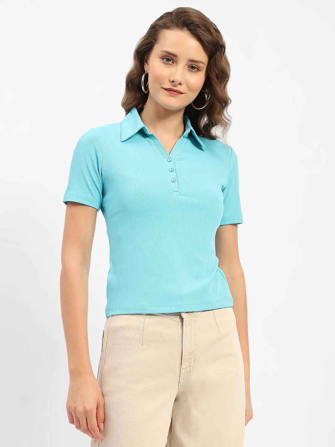 Madame Turquoise Blue Polo Neckline Top HighVisibility Trim Winter Ready