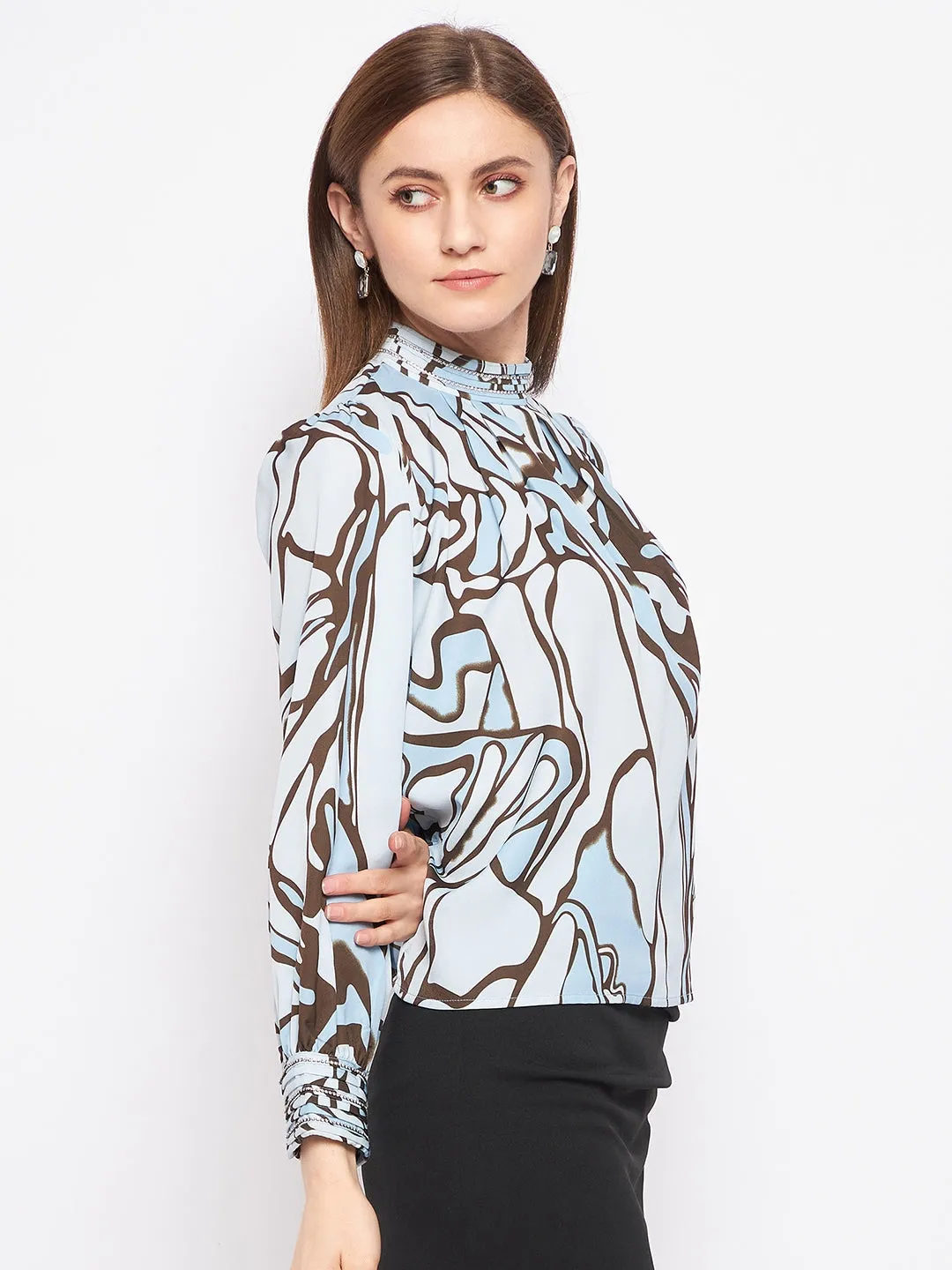 Madame Printed Floral Motif Blue Top Web Glow