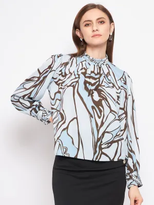 Madame Printed Floral Motif Blue Top warm glow