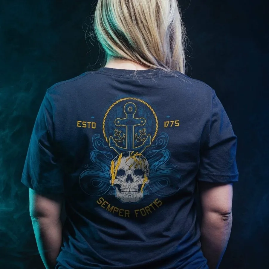 USN - Women's Semper Fortis Boyfriend Fit T-Shirt - Navy Organic Cotton Construction MoistureWickingFabric