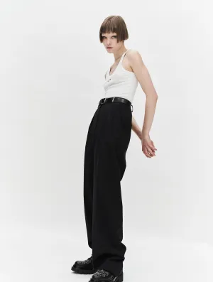 Black gabardine masculine pleated trousers Neutral Style