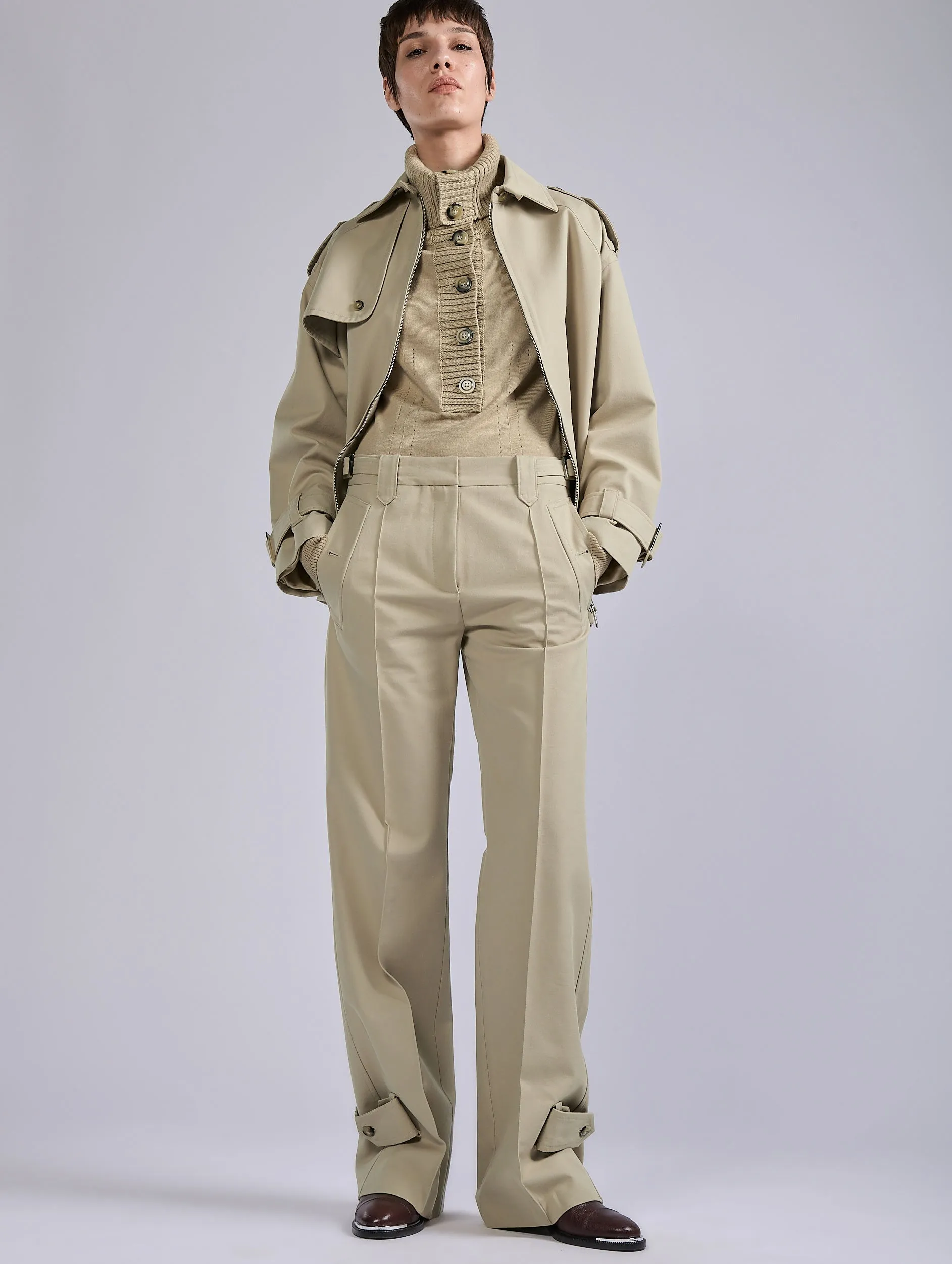 Lightweight Design Sand wool-cotton gabardine trousers