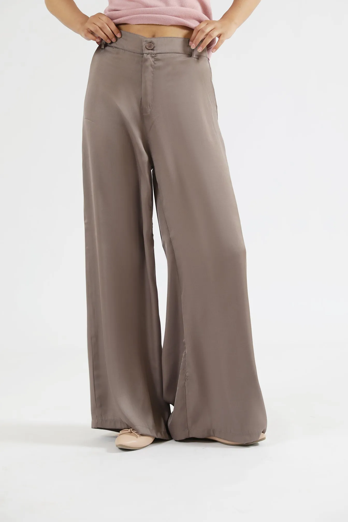 Flexible Durability HighDensityWeave SILK WIDE LEG PANTS