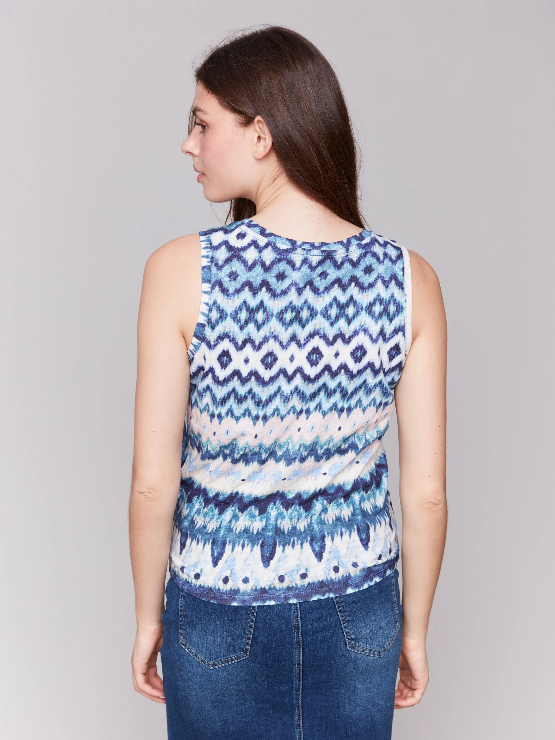 Outdoor Gear Printed Cotton Slub Tank Top with Knot Detail - Lake Tahoe