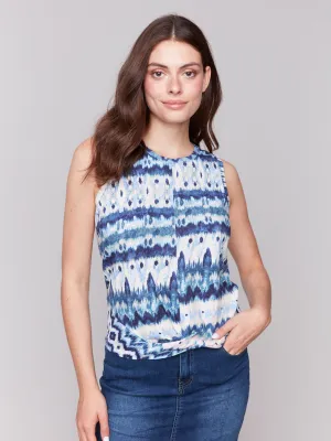 Printed Cotton Slub Tank Top with Knot Detail - Lake Tahoe Dense Fit