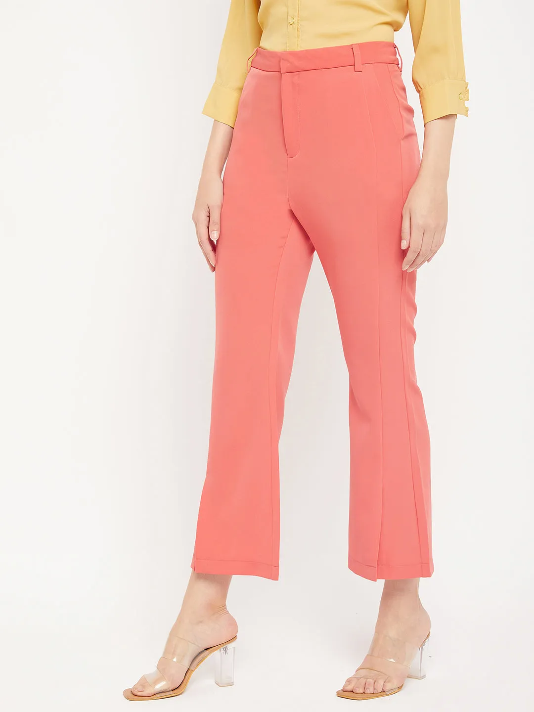 Sleek Design Low Profile Madame Solid Coral Bootcut Trousers