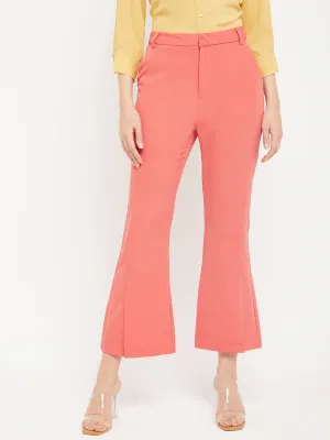 Non slip grip Functional Style Madame Solid Coral Bootcut Trousers