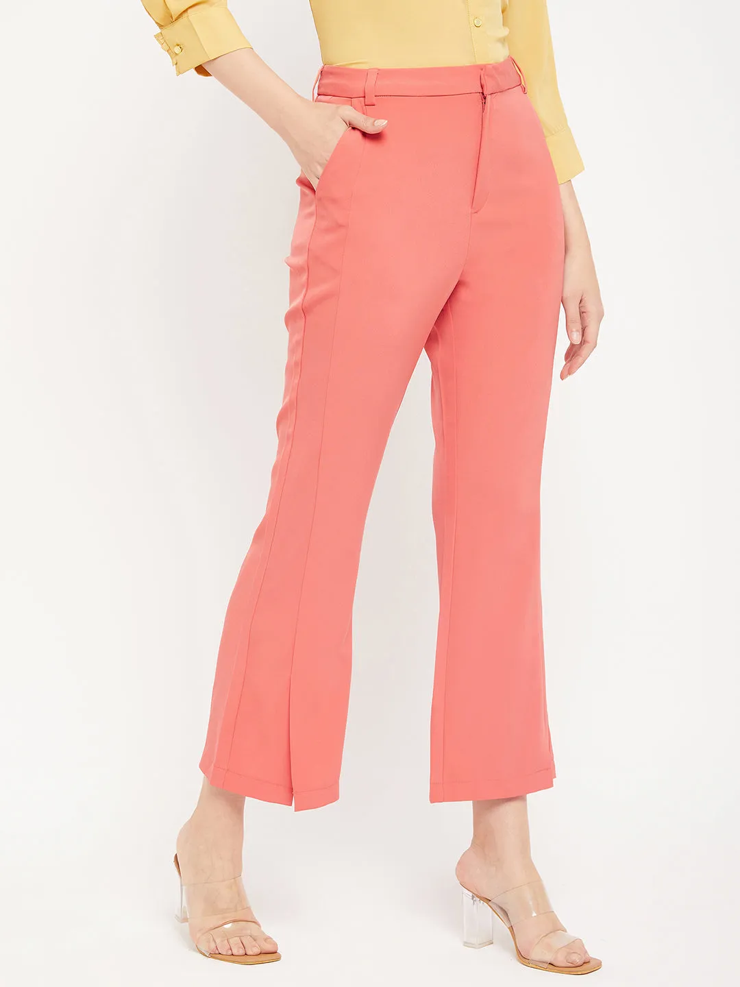 Layering Comfort Quick Motion Madame Solid Coral Bootcut Trousers