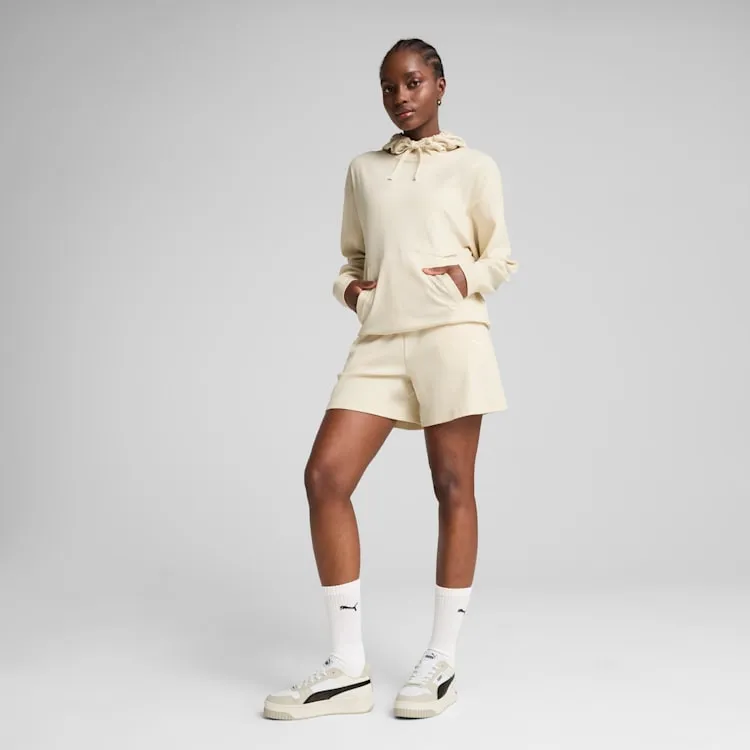 Puma Women's Essentials Elevated Ribbed Cream Hoodie Neutral palette Chill Clothing