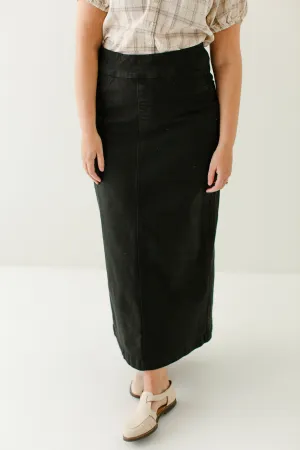 Bamboo Fiber 'Sara' Long Stretch Denim Skirt in Black FINAL SALE Bold Fit
