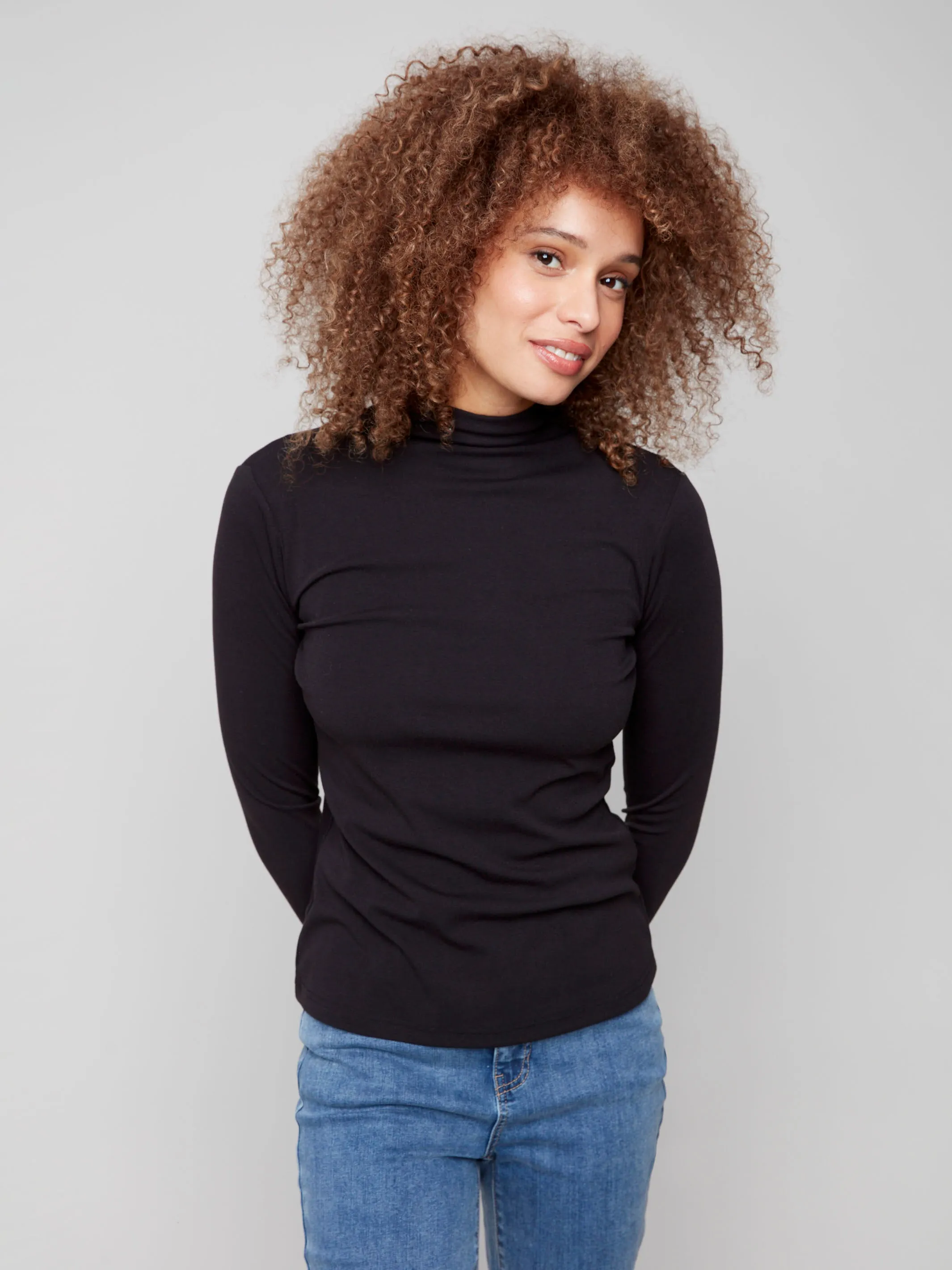 Pure Tone Active clothing Long Sleeve Mock Neck Top - Black
