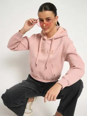 product linen breathability Madame Fleece Placement Printed Handwork Detailed Dusty Pink Sweatshirt