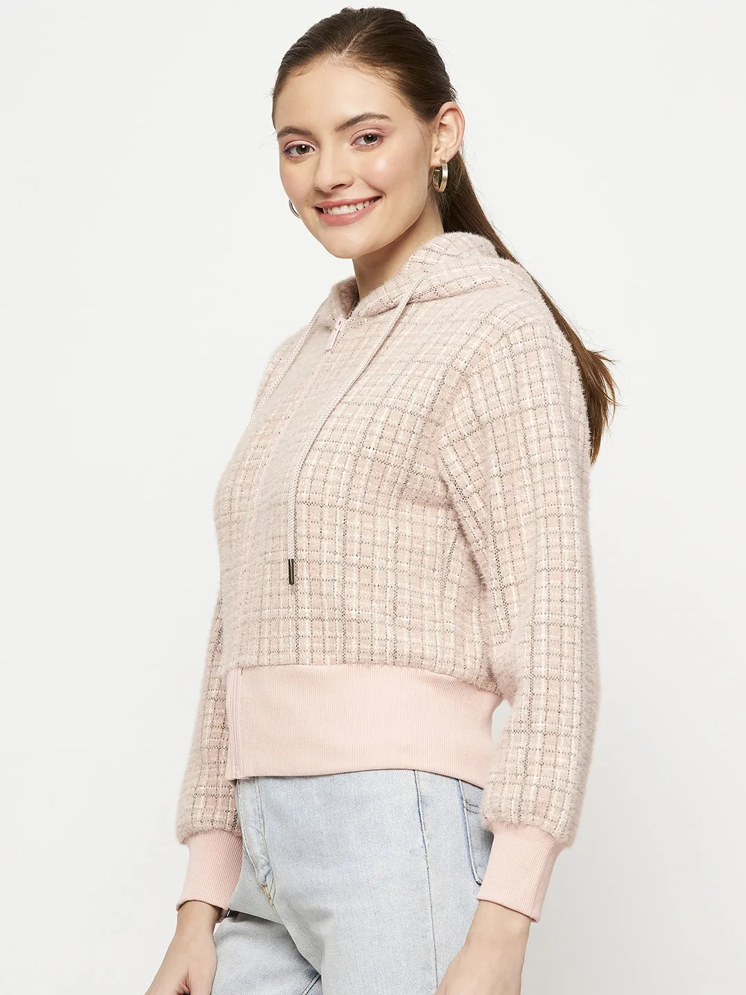 Relaxed Style Trendy Comfort Madame Peach Hood Neck Sweatshirt