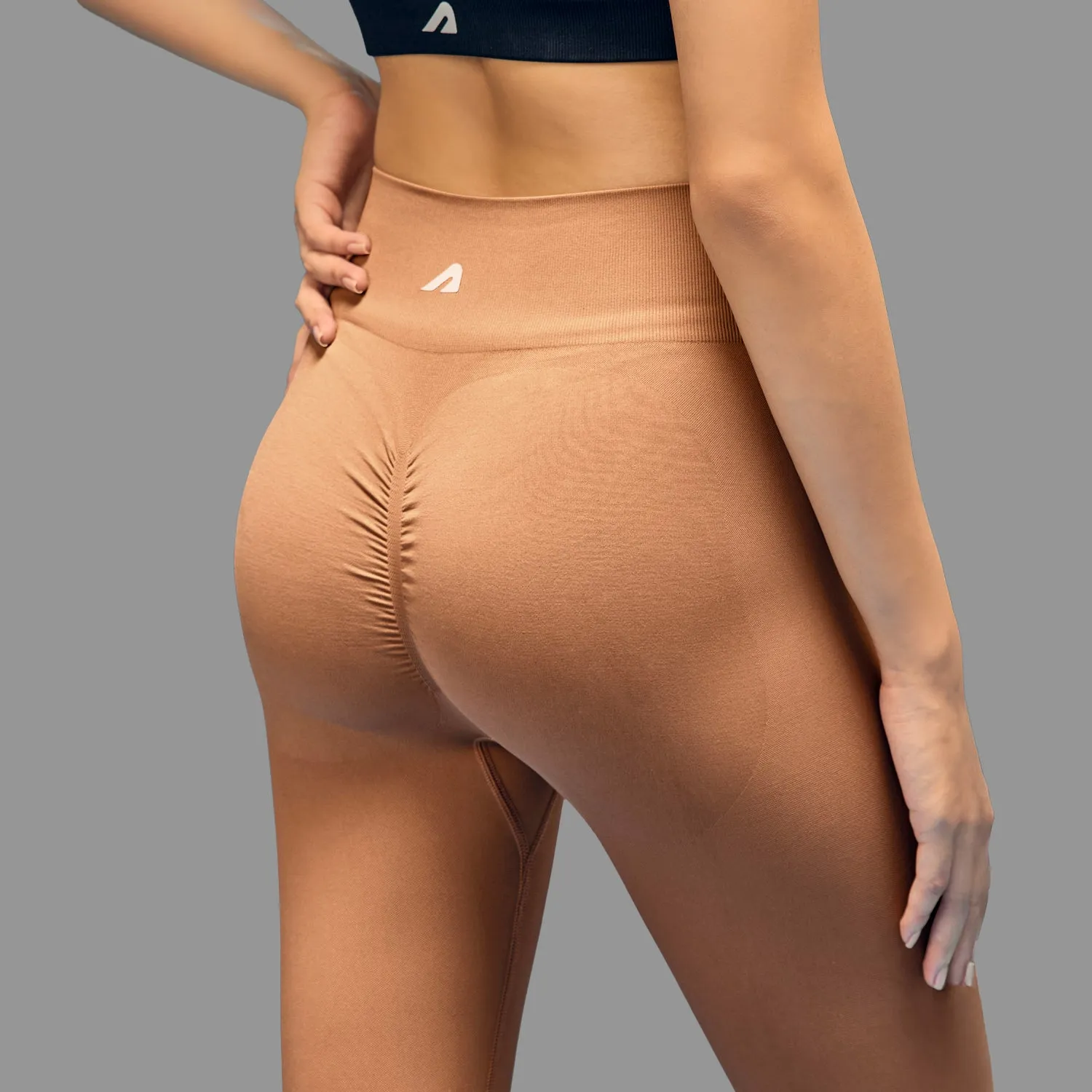 Postpartum Fit Slim Fit Holiday Outfit Budget Friendly Limitless snatched ribbed waistband & Ruched back legging - BROWN