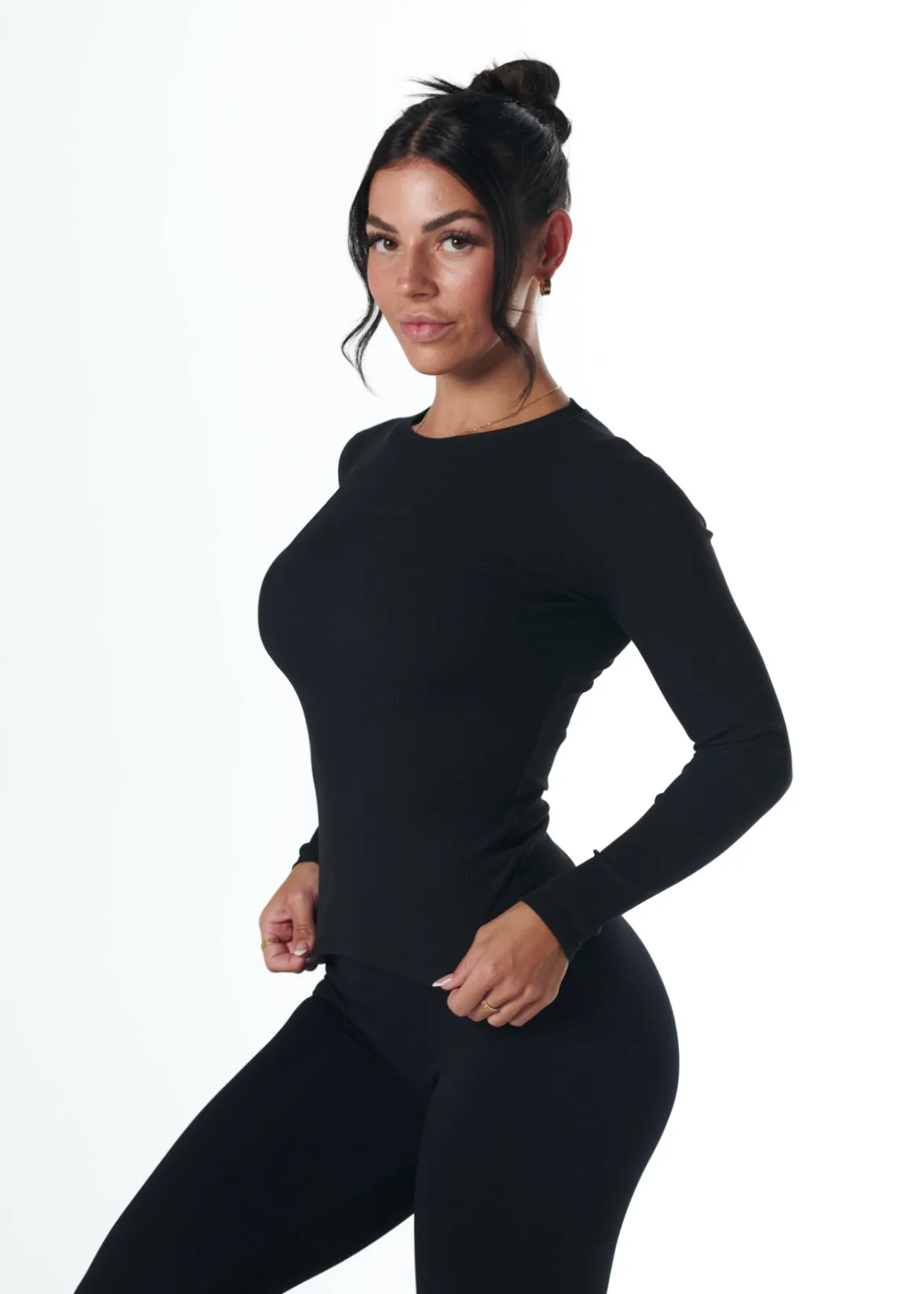 RIBBED LONG SLEEVE - BLACK Energy Ease Flexible Waistband