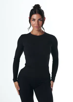 RIBBED LONG SLEEVE - BLACK Luxury Core