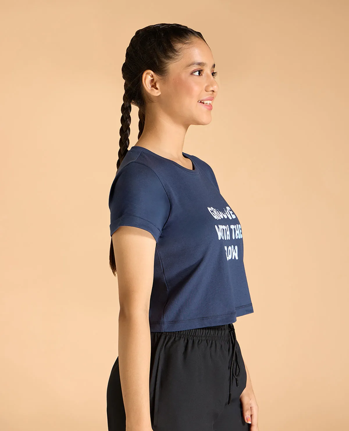 Ribbed Collar Design Cotton Crop Top For Girls