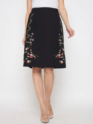 Madame Floral Embroidered Black Cotton Mini Skirt HypoallergenicMaterial Move Fast