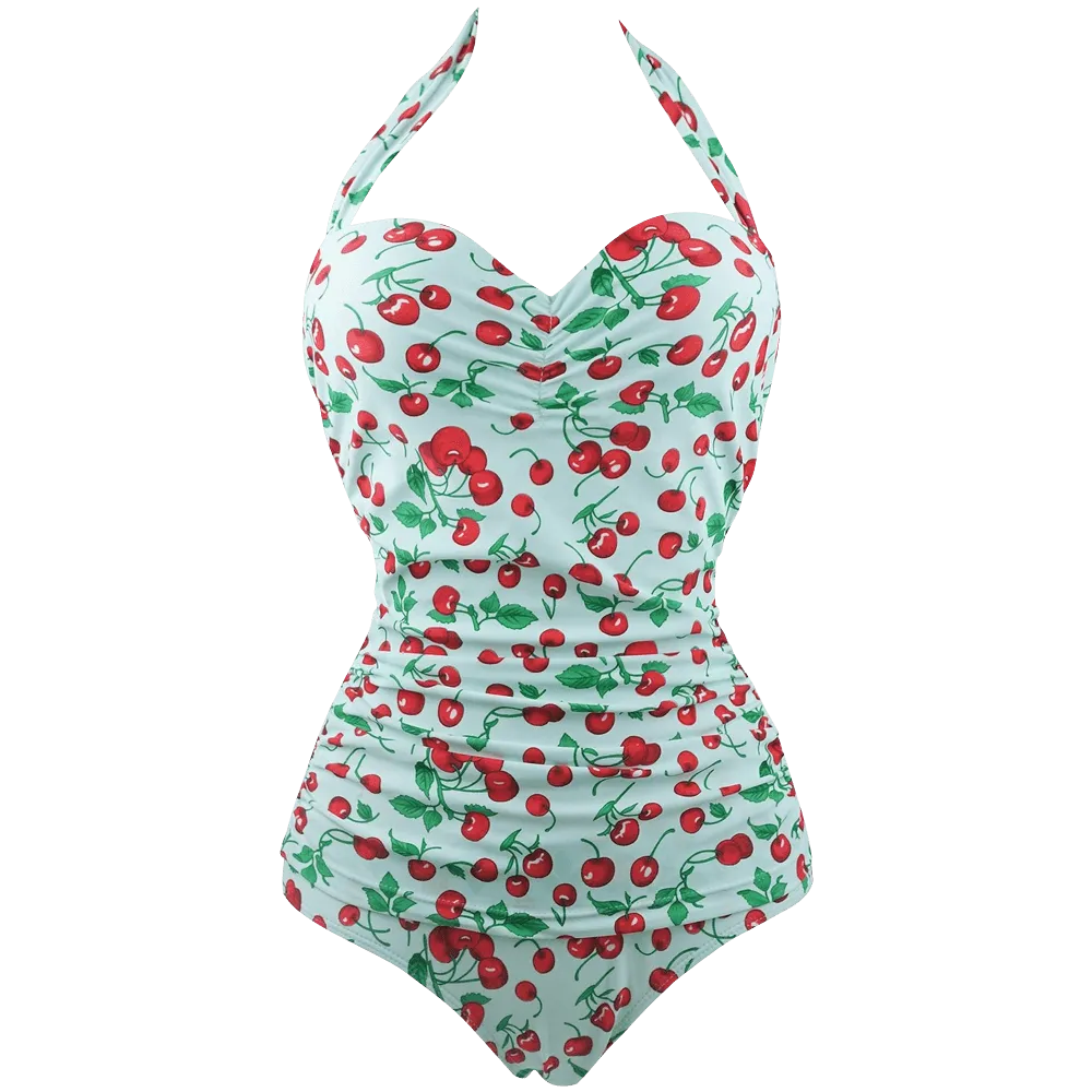 Cocoship 50s Retro Vintage Flora Print White Polka One Piece Swimwear Monokinis Comfortable fit