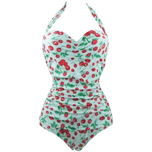 Cocoship 50s Retro Vintage Flora Print White Polka One Piece Swimwear Monokinis Comfortable fit