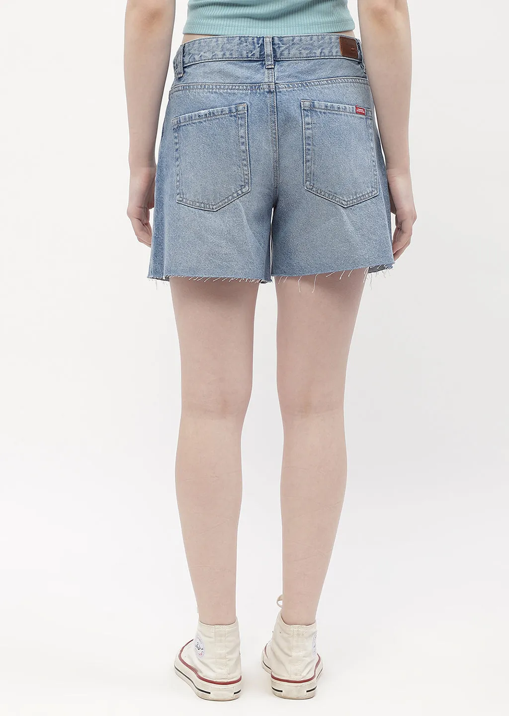 Madame Low Rise Blue Distressed Hem Shorts OekoTexCertified Ski Core