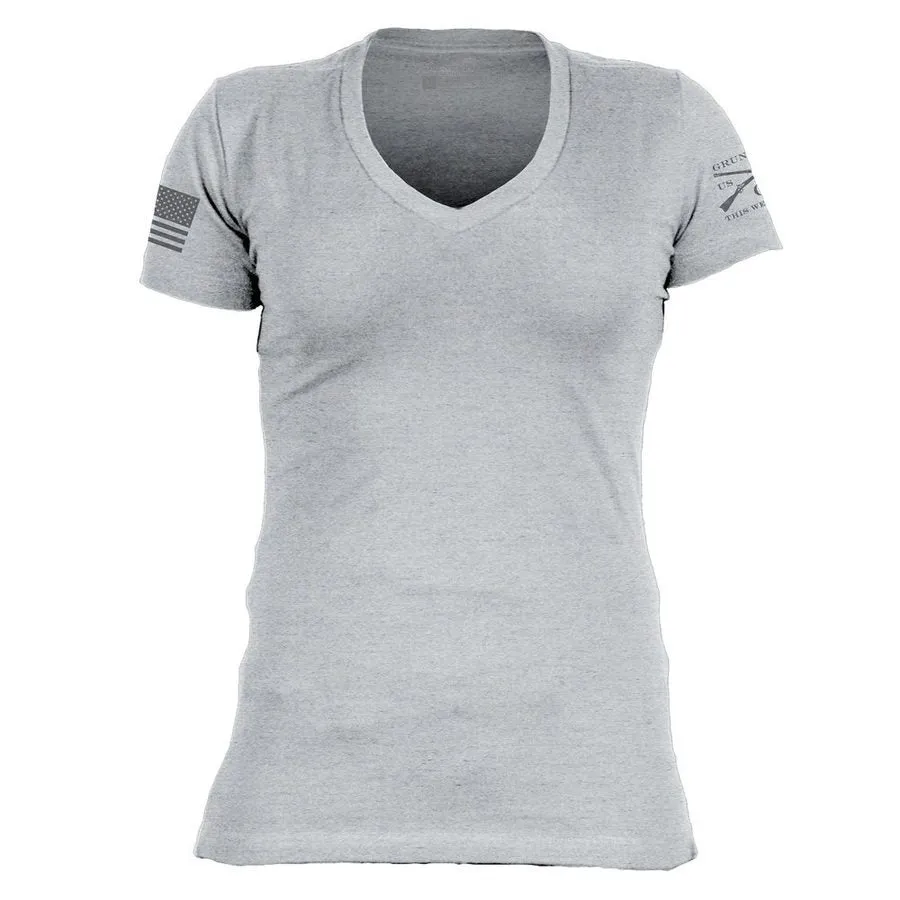 Flexible Cuff Design Basic T-Shirt Women's V-Neck - Dark Heather Gray