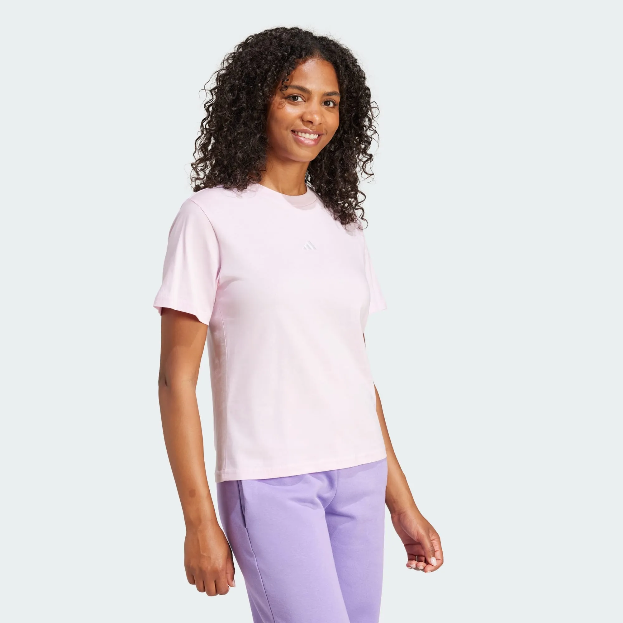 Adidas Women's Small Logo Cotton Pink Tee Fresh Outfit Style