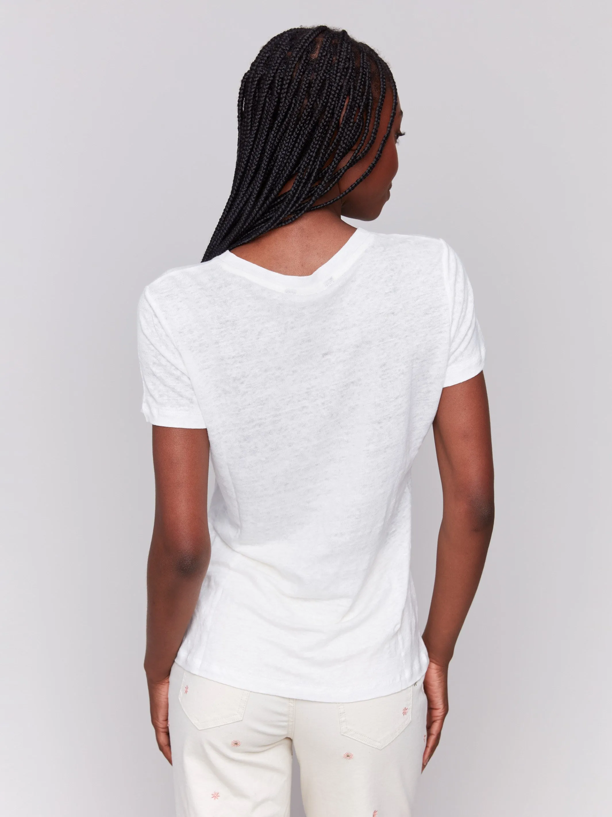 Street Icon winter clothing Embroidered Cotton V-Neck T-Shirt - Floral