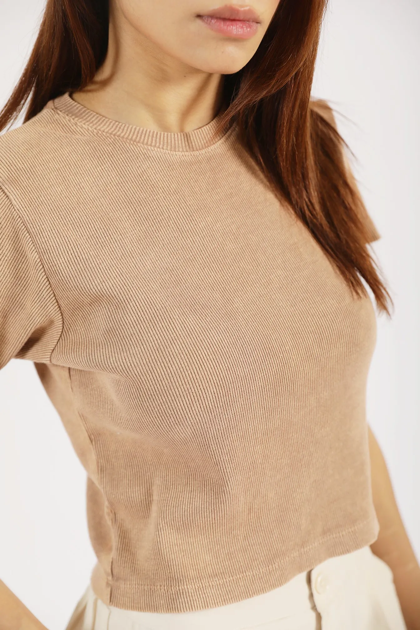 Casual Wear Outdoor Fashion ACID WASH RIBBED TEE