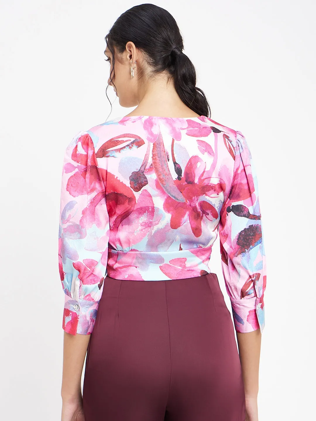 Madame Pink Floral Wrap-Around Crop Top Chic Skirt