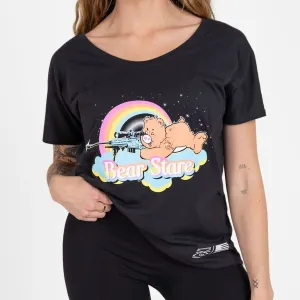 Active Fashion Active Style Trend Women's Bear Stare Slouchy Fit T-Shirt - Black