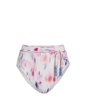 High Elastic Waistband Belted Hi Waist Hi Leg Bottom In Hazy Ikat Ivory