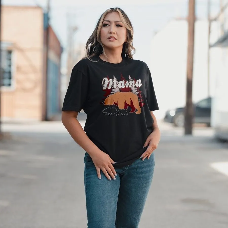 Women's Mama Bear Boyfriend Fit T-Shirt - Black Everyday Comfort Light Comfort